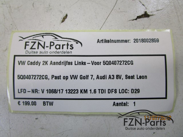 VW Caddy 2K Aandrijfas Links-Voor 5Q0407272CG