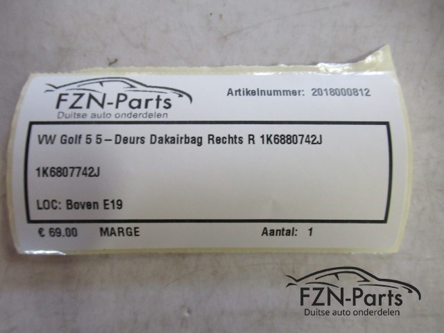 VW Golf 5 5-Deurs dakairbag Rechts R 1K6880742J