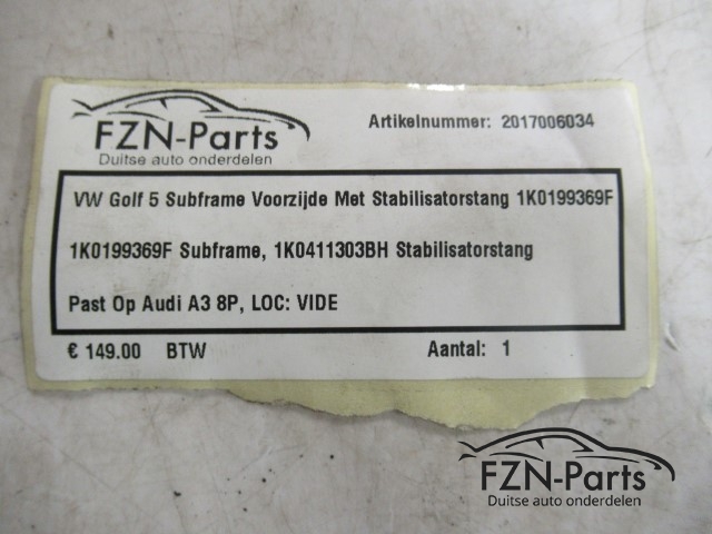 VW Golf 5 Subframe Voorzijde Met Stabilisatorstang 1K0199369F