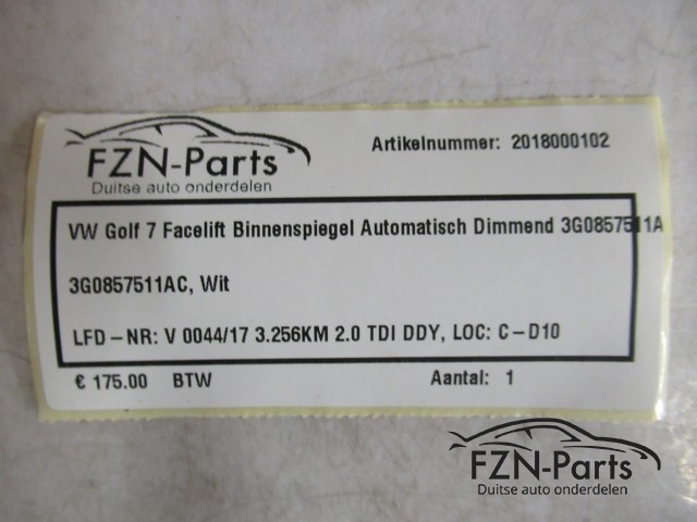 VW Golf 7 Facelift Binnenspiegel Automatisch Dimmend 3G0857511AC