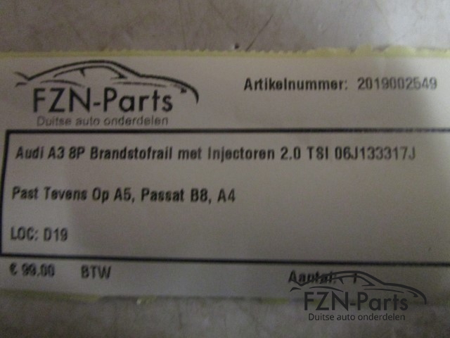 Audi A3 8P Brandstofrail met Injectoren 2.0 TSI 06J133317J