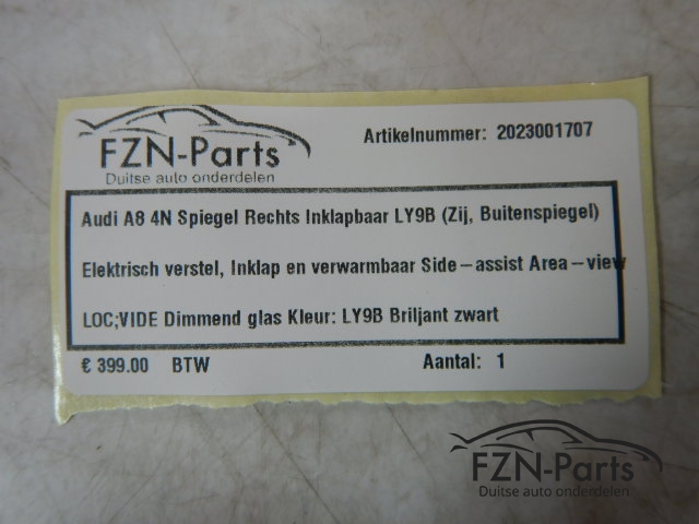 Audi A8 4N Spiegel Rechts Inklapbaar LY9B (Zij,Buitenspiegel)