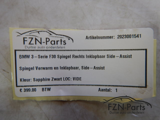 BMW 3-Serie F30 Spiegel Rechts Inklapbaar Side-Assist