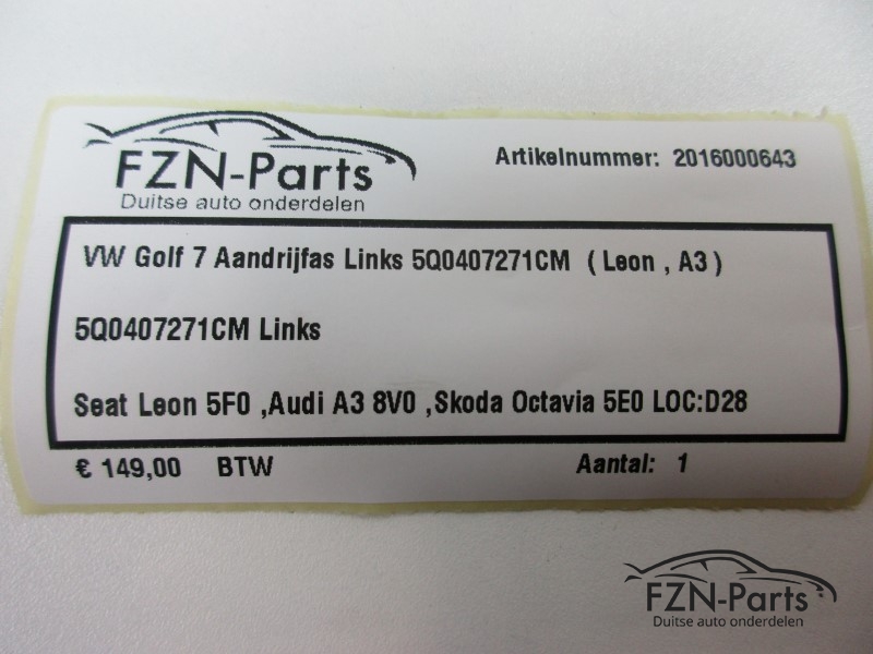 VW Golf 7 Aandrijfas Links 5Q0407271CM ( Leon, A3 )