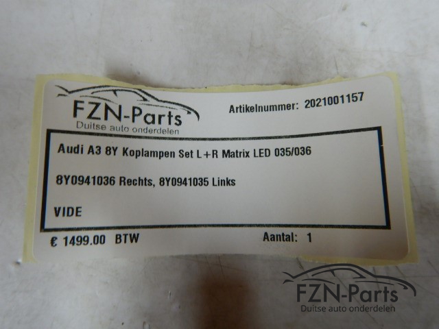 Audi A3 8Y Koplampen Set L+R Matrix LED 035/036