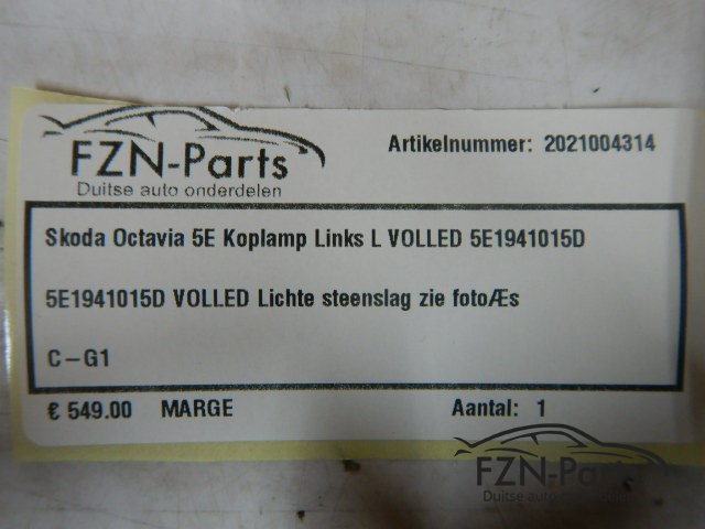Skoda Octavia 5E VOLLED Koplamp Links L 5E1941015D