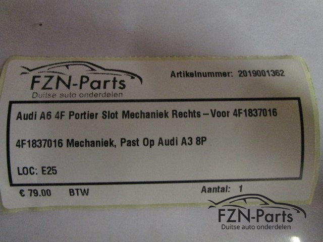 Audi A6 4F Portier Slot Mechaniek Rechts-Voor 4F1837016
