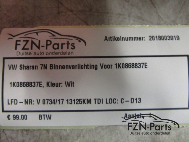 VW Sharan 7N Binnenverlichting voor 1K0868837E