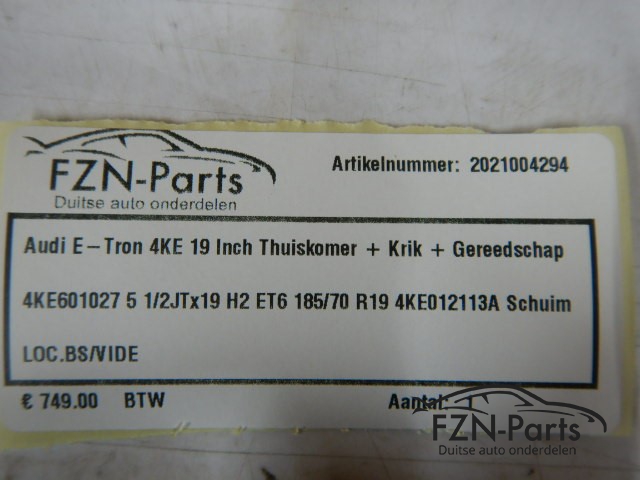 Audi A4 E-Tron 4KE 19 Inch Thuiskomer + Krik + Gereedschap