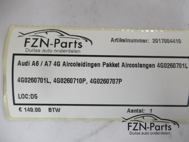 Audi A6 / A7 4G Aircoleidingen Pakket Aircoslangen 4G0260701L