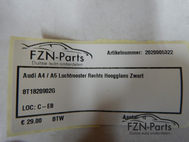 Audi A4 8K / A5 8T Luchtrooster Rechts Hoogglans Zwart
