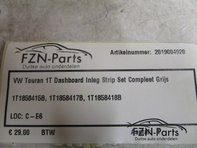VW Touran 1T Dashboard Inleg Strip Set Compleet Grijs