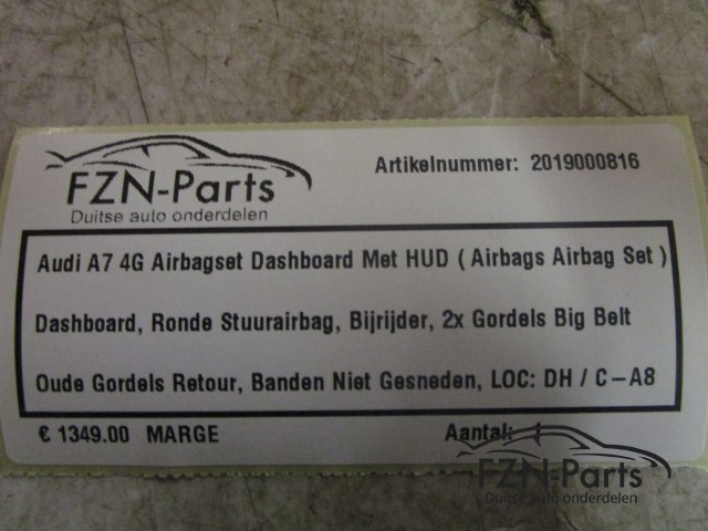 Audi A7 4G Airbagset Dashboard Met HUD (airbags Airbag Set )