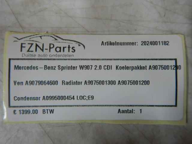 Mercedes-Benz Sprinter W907 2.0 CDI Koelerpakket A9075001200