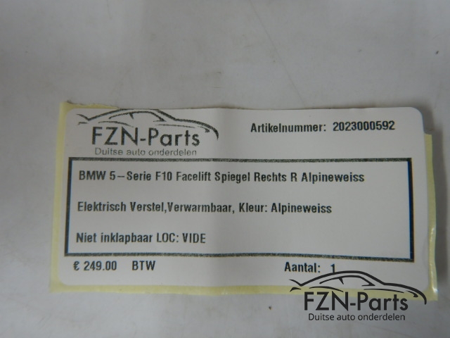 BMW 5-Serie F10 Facelift Spiegel rechts R Alpineweiss