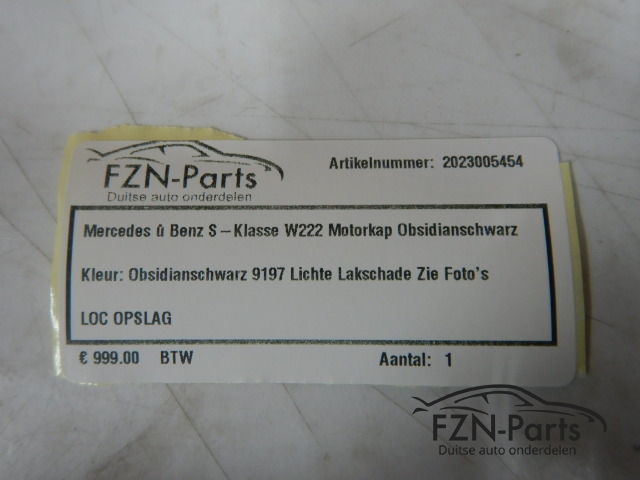 Mercedes Benz S-Klasse W222 Motorkap Obsidianschwarz