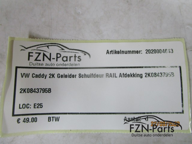 VW Caddy 2K Geleider Schuifdeur RAIL Afdekking Links 2K0843795B