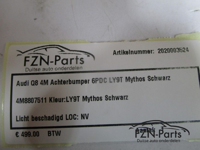 Audi Q8 4M Achterbumper 6PDC LY9T Mythos Schwarz