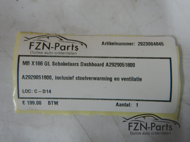 Mercedes Benz X166 GL Schakelaars Dashboard A2929051800