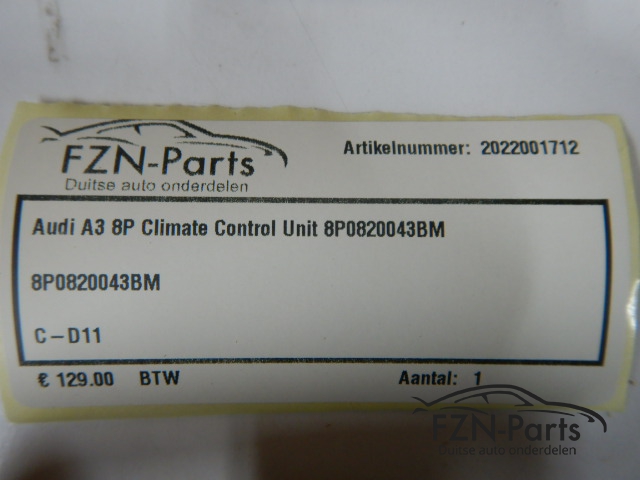 Audi A3 8P Climate Control Unit 8P0820043BM