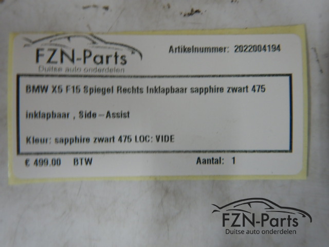 BMW X5 F15 Spiegel Rechts Inklapbaar Sapphire Zwart 475