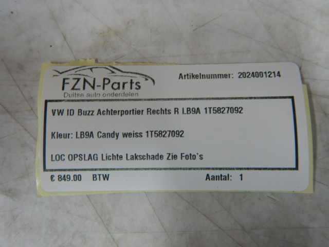 VW ID-Buzz Achterportier Rechts R LB9A 1T5827092