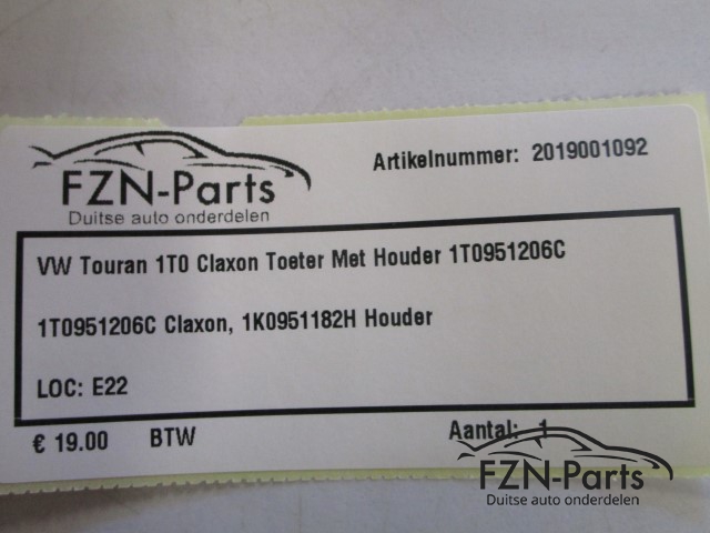 VW Touran 1T0 Claxon Toeter met houder 1T0951206C