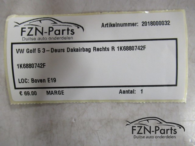 VW Golf 5 3-Deurs Dakairbag Rechts R 1K6880742F