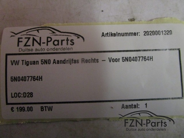 VW Tiguan 5N0 Aandrijfas Rechts-Voor 5N0407764H