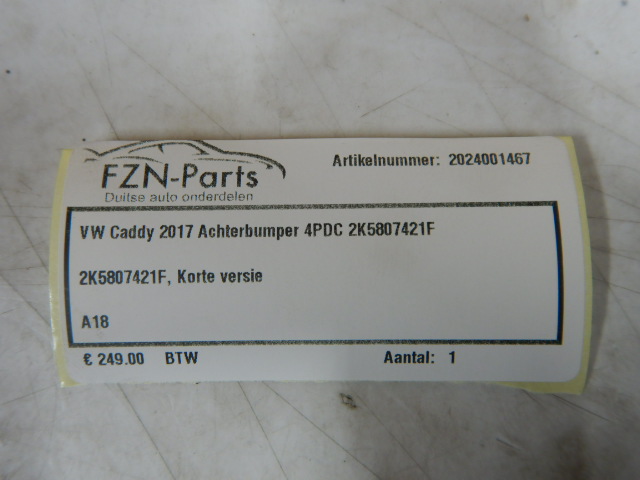 VW Caddy 2017 Achterbumper 4PDC 2K5807421F