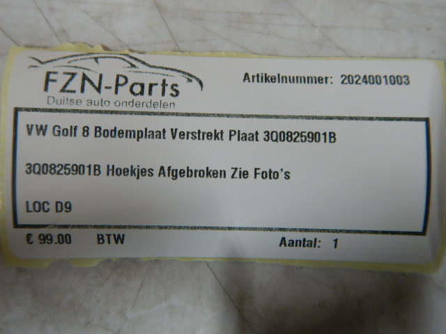 VW Golf 8 Bodemplaat Verstrekt Plaat 3Q0825901B