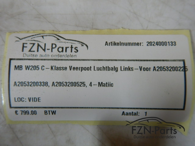 Mercedes Benz W205 C-Klasse Veerpoot Luchtbalg Links-Voor A2053200225