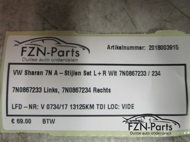 VW Sharan 7N A-Stijlen Set L+R Wit 7N0867233 / 234