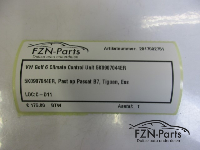 VW Golf 6 Climate Control Unit 5K0907044ER