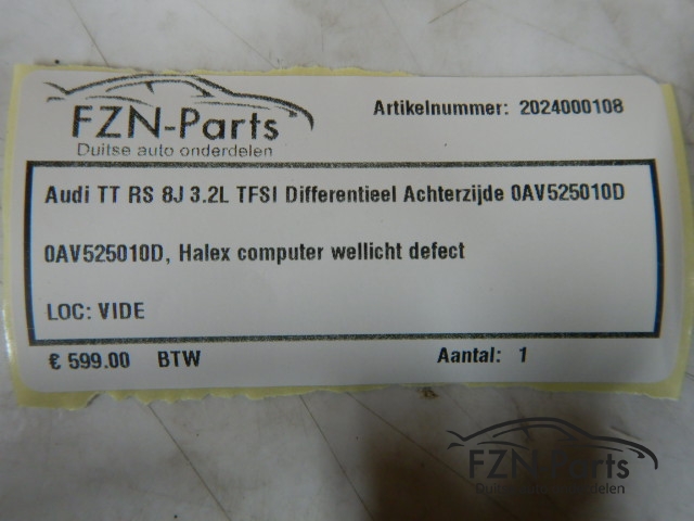 Audi TT RS 8J 3.2L TFSI Differentieel Achterzijde 0AV525010D