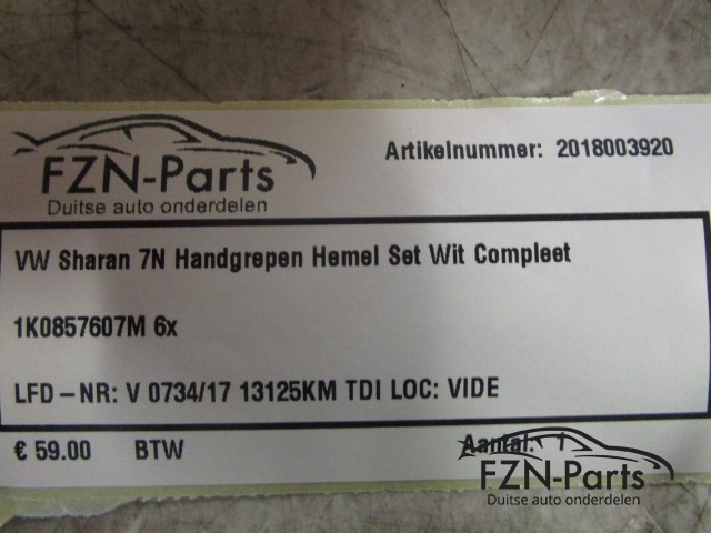 VW Sharan 7N Handgrepen Hemel Set Wit Compleet