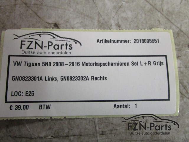 VW Tiguan 5N0 2008-2016 Motorkapscharnieren Set L+R Grijs