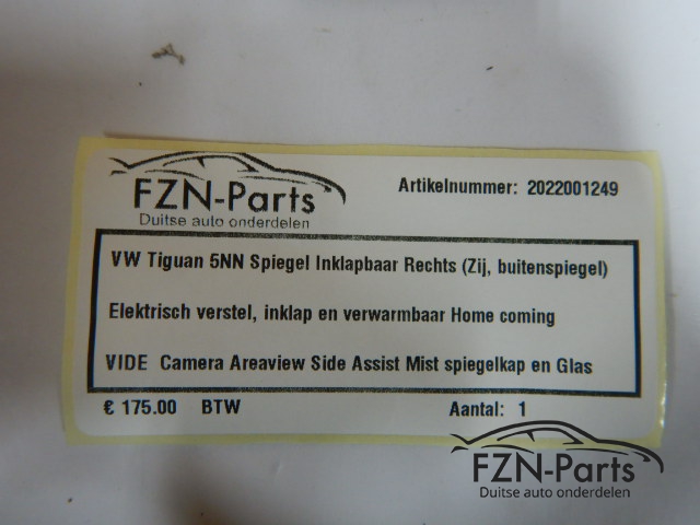 VW Tiguan 5NN Allspace Spiegel Inklapbaar Rechts ( Zij, Buitenspiegel ) 5NN857508D