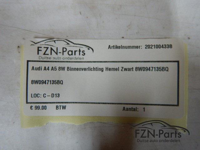 Audi A4 A5 8W Binnenverlichting Hemel Zwart 8W0947135BQ