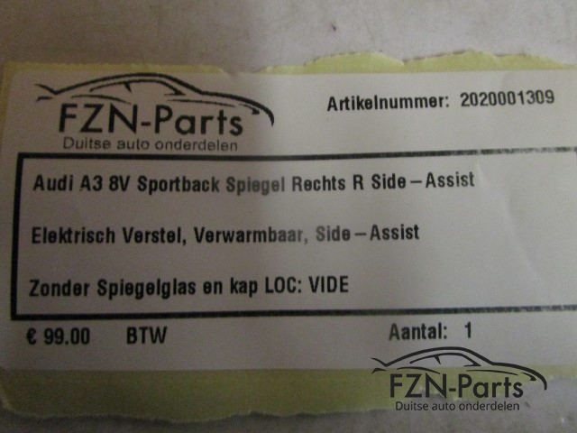 Audi A3 8V4 Sportback Spiegel Rechts R Side-Assist ( Zij, Buitenspiegel )