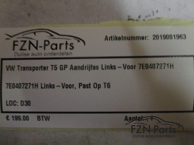 VW Transporter T5 GP Aandrijfas Links-Voor 7E0407271H