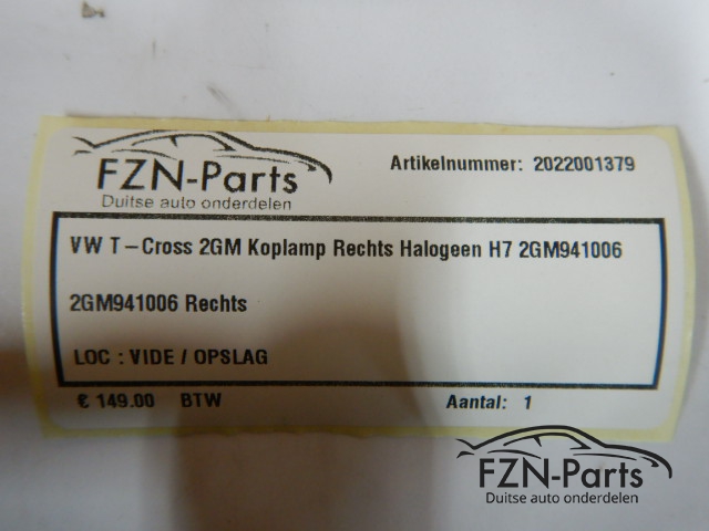 VW T-Cross 2GM Koplamp Rechts Halogeen H7 2GM941006