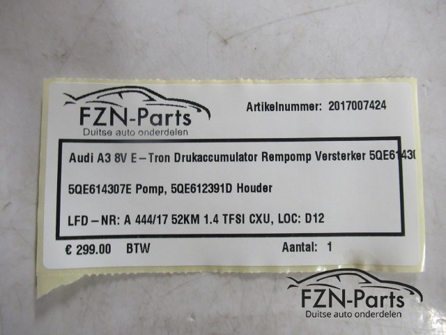 Audi A3 8V E-Tron Drukaccumulator Rempomp Versteker 5QE614307E