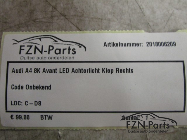 Audi A4 8K Avant LED Achterlicht Klep Rechts