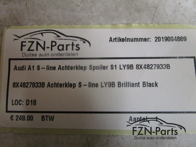 Audi A1 S - Line Achterklep Spoiler S1 LY9B 8X4827933B