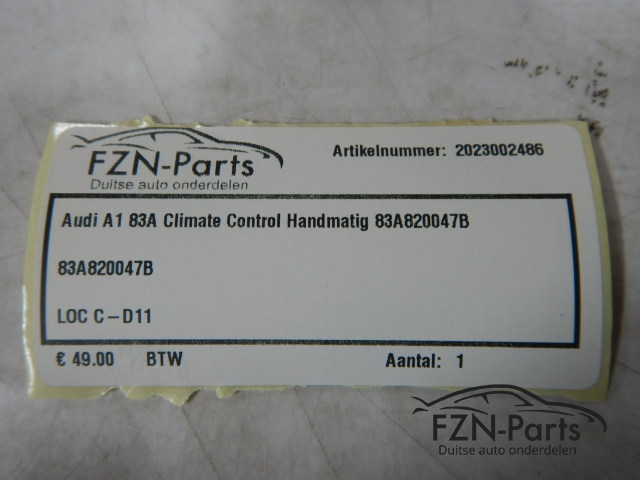Audi A1 83A Climate Control Handmatig 83A820047B