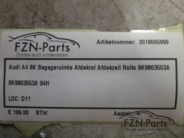 Audi A4 8K Bagageruimte Afdekrol Afdekzeil Rollo 8K9863553A