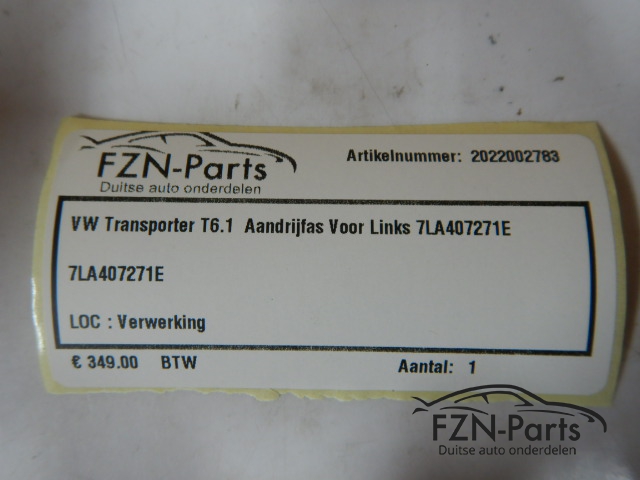VW Transporter T6.1 Aandrijfas Voor Links 7LA407271E