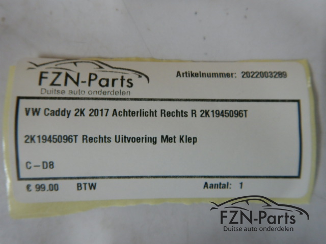 VW Caddy 2K 2017 Achterlicht Rechts R 2K1945096T
