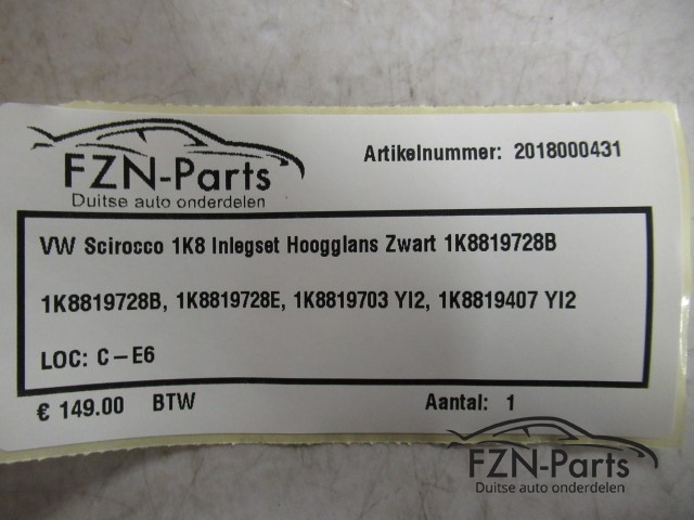 VW Scirocco 1K8 Inlegset Hoogglans Zwart 1K8819728B